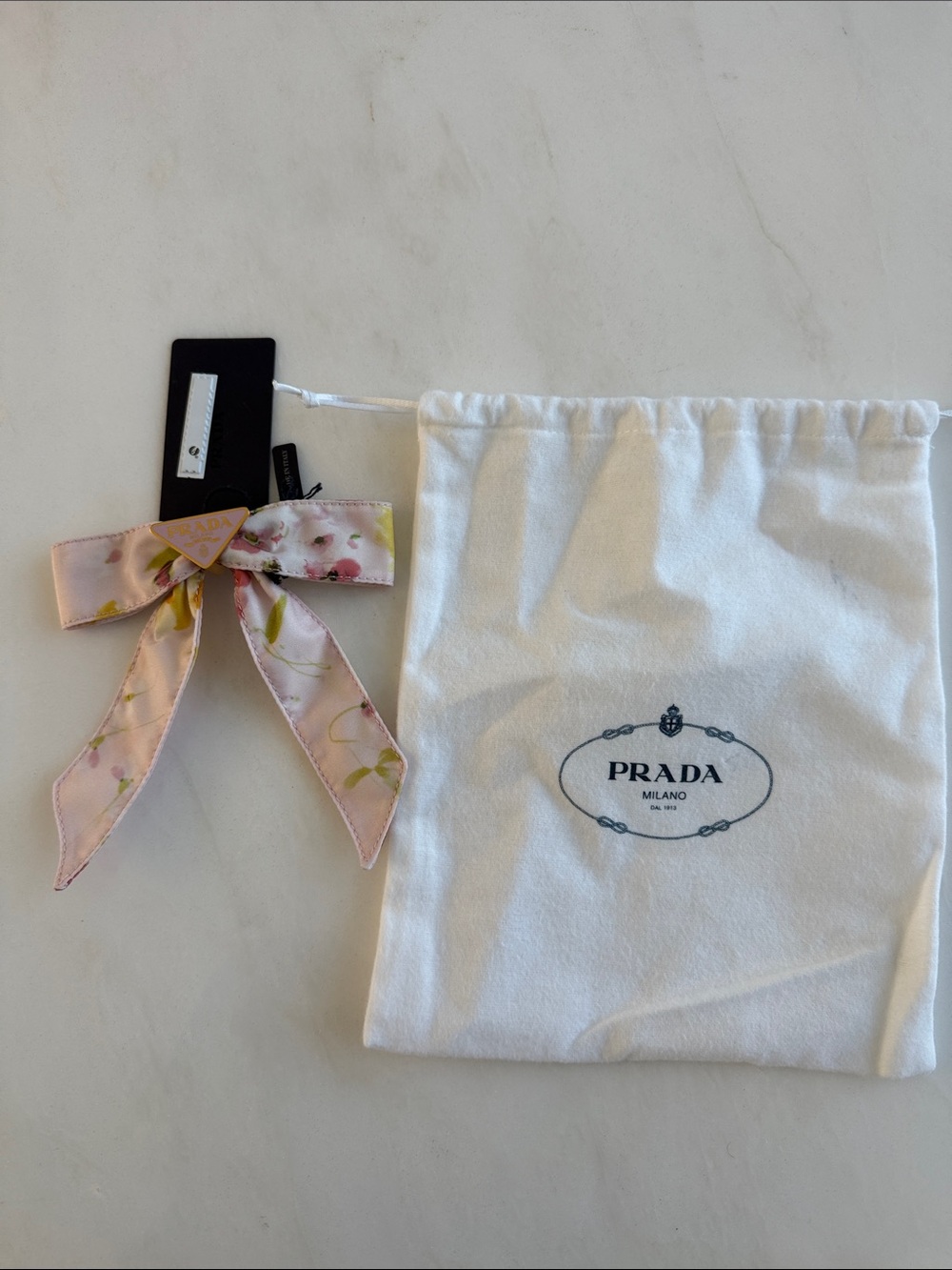 Prada Pink Floral Silk Bow Hair Tie
